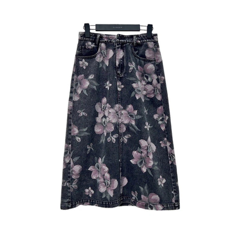圣迪奥夏季印花百搭休闲时尚气质牛仔a字长款半身裙S232Z1128