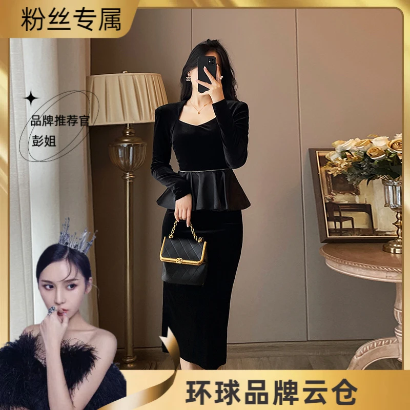 黑色连衣裙女法式复古高级感名媛气质修身赫本风小黑裙7934