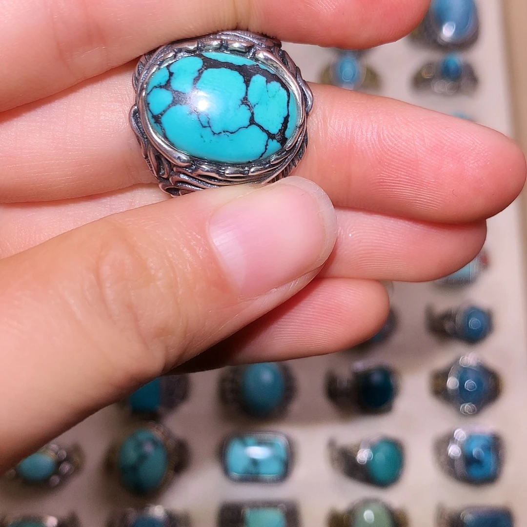 绿松石银S925镶嵌戒指