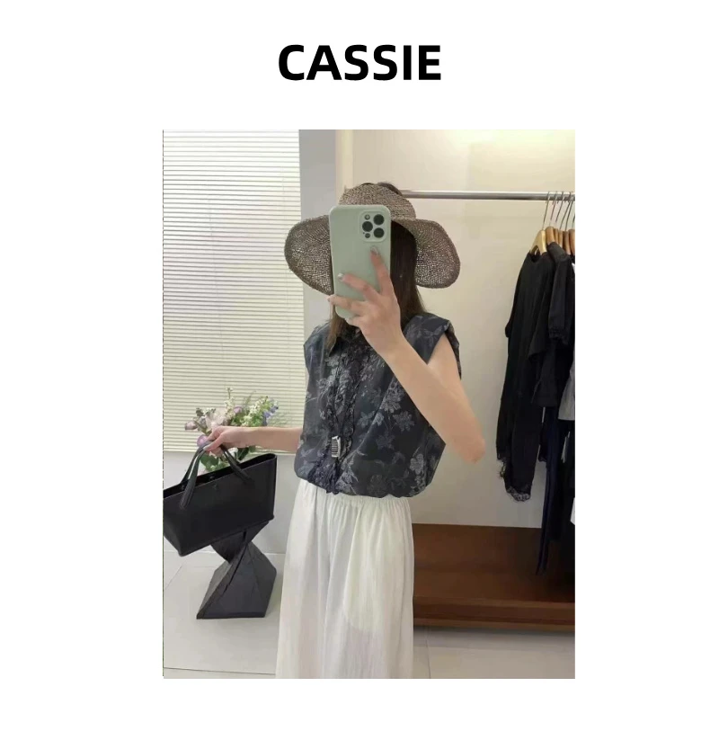 CASSIE复古碎花衬衫夏季蕾丝小衫短款复古