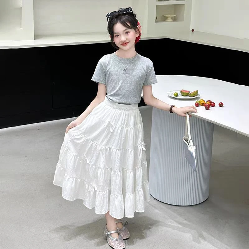 女童装夏季半身裙2025新款儿童白色夏款蛋糕裙小女孩大裙摆长裙