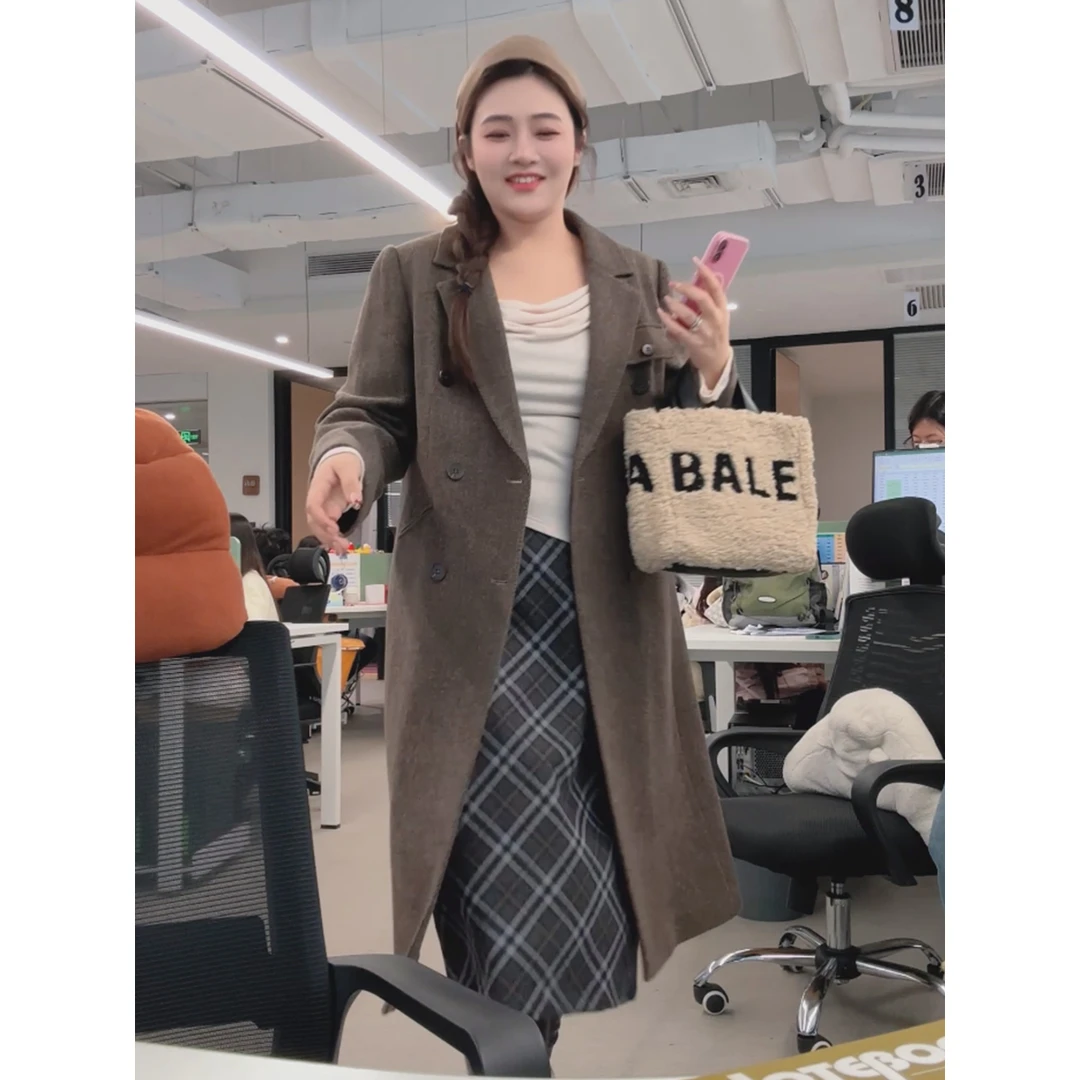 【夹棉加厚】MsShe大码女装冬装英伦风毛呢长款夹棉大衣L~S2411018