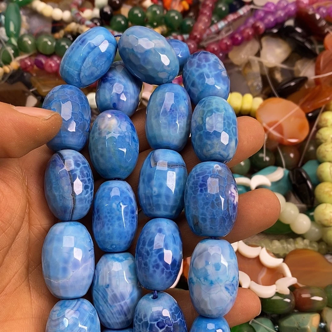 玛瑙/玉髓未镶嵌珠宝半成品玛瑙切面桶珠一条装