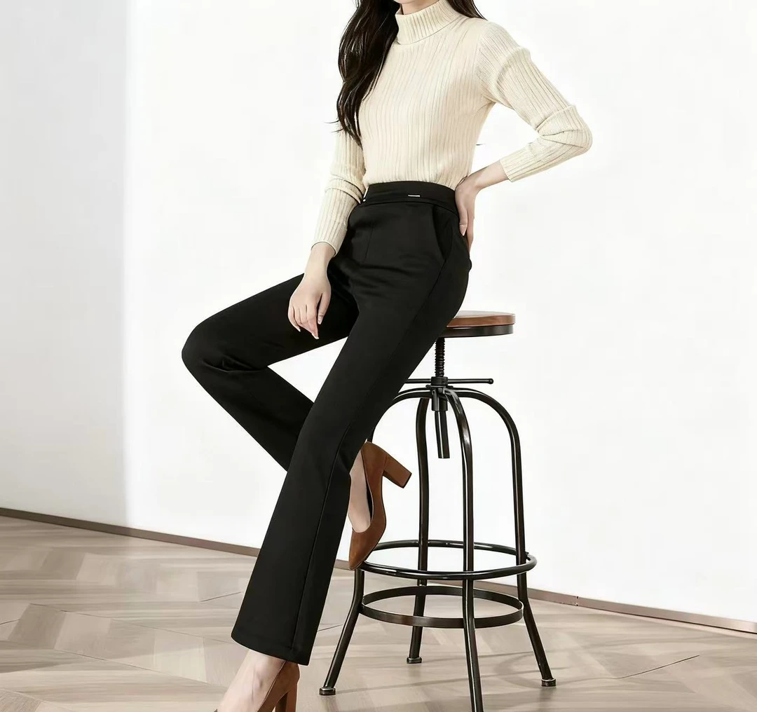 高腰加绒休闲裤外穿显瘦又显高百搭保暖直筒微喇裤（QMY6038-1）