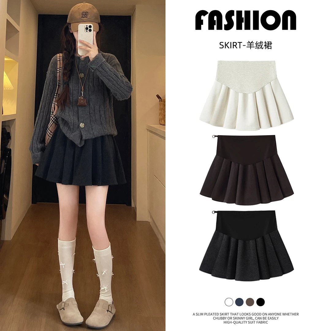 孕妇百褶半身裙女秋冬新款小个子学院风高腰显瘦百搭a字包臀短裙1