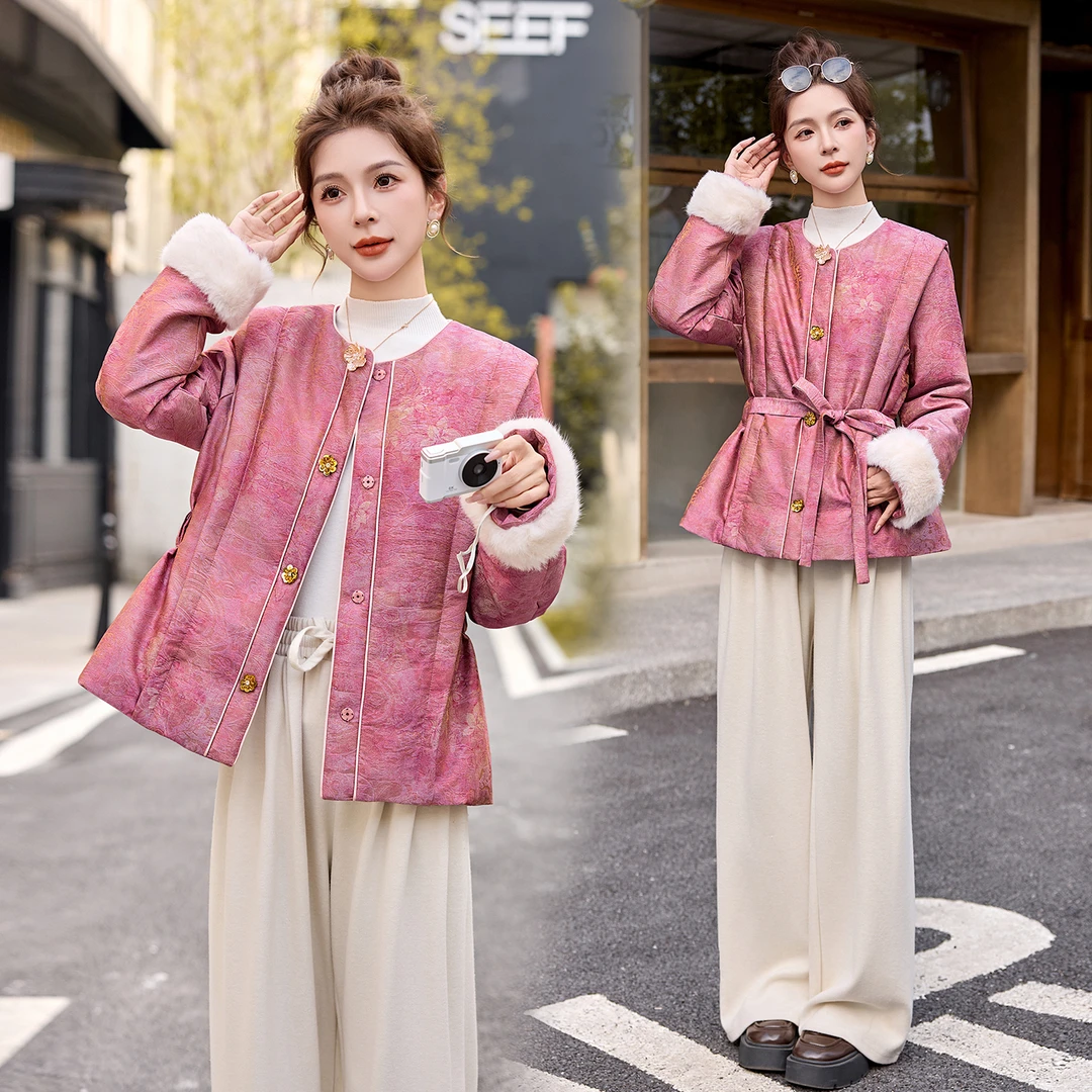 新中式国风羽绒服女2025冬季新款小个子超好看复古提花白鸭绒外套