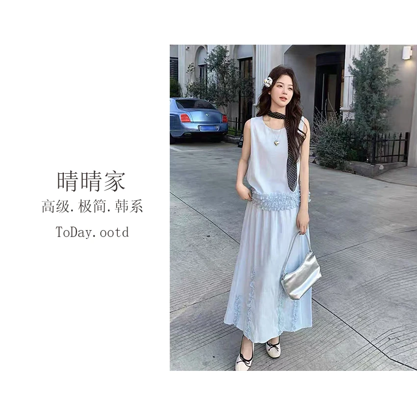 晴晴家-【翩翩】夏季韩系百搭时尚舒适花边亚麻套装8857