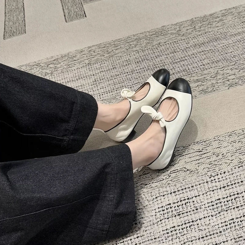 【兔耳朵】2025春秋新款法式蝴蝶结白色玛丽珍鞋