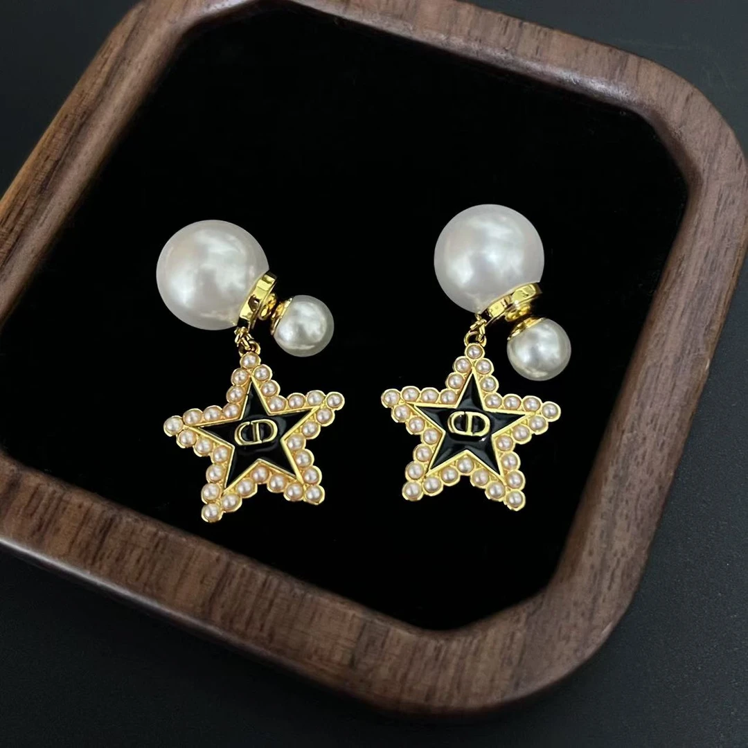 铜合金耳饰 新款黑色耳环夸张气质五角星法式耳钉复古耳饰品r329