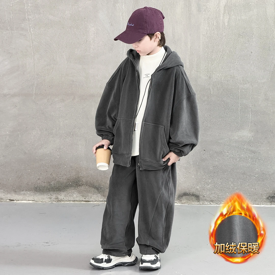 儿童装男童冬装加绒套装2025新款中大童秋冬款加厚男孩运动冬季潮