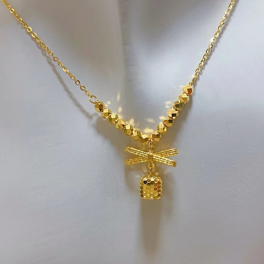 足金999蹦迪珠蝴蝶结魔方套链甜美系仙女国潮时尚