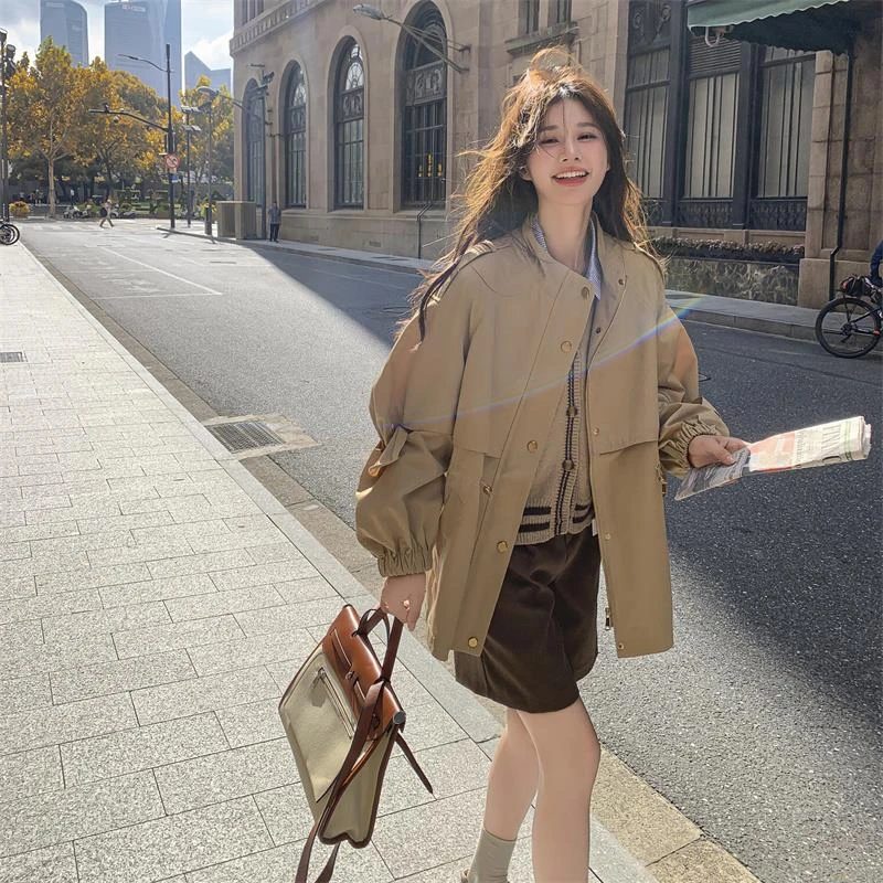 美拉德复古工装风衣外套女春秋2025新款小个子洋气美式港风