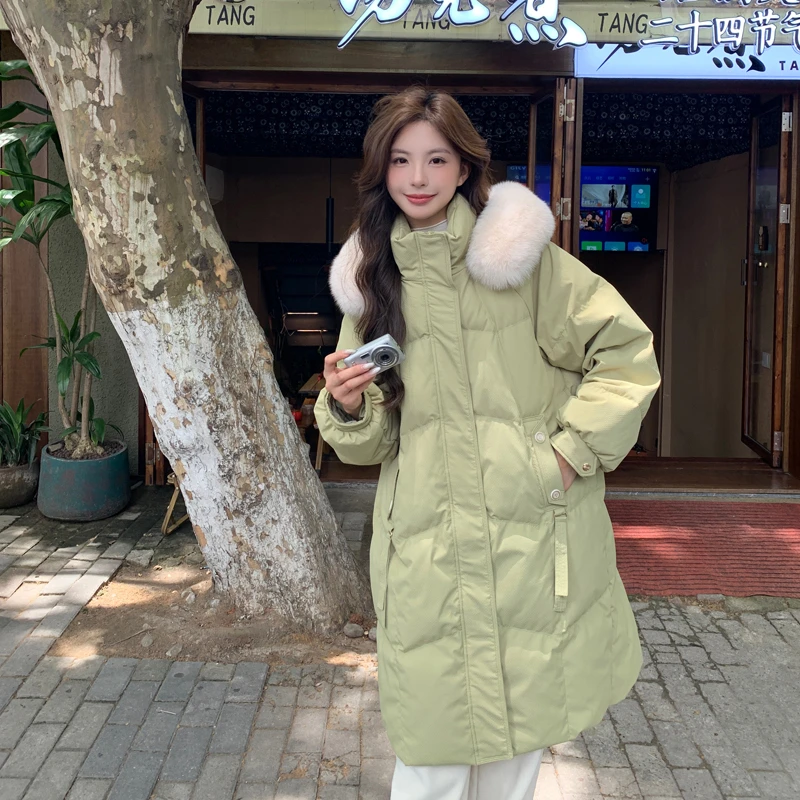 v1大码羽绒服女200-300斤胖mm中长款白鸭绒韩版加厚外套