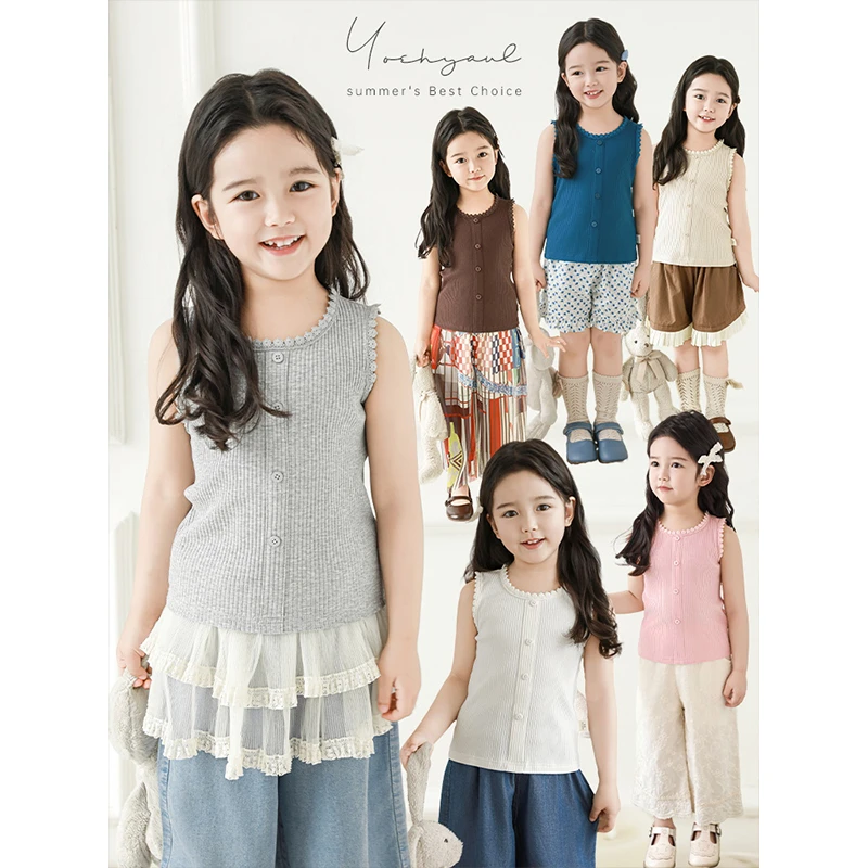 YOEHYAUL/幼悠【夏日清风】夏伍波上女童夏季百搭透气吊带背心X5143