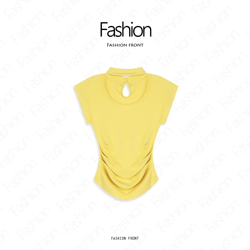 短款镂空气质无袖休闲风无袖T恤设计师打底衫时尚