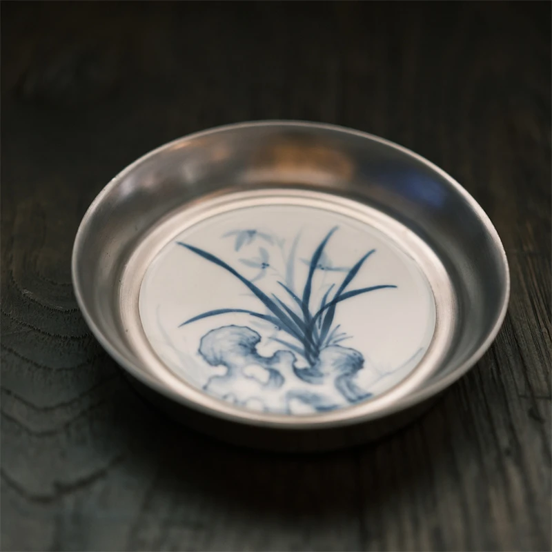 YYSF8106[学茶严选]青花兰花银釉壶承 餐具茶器