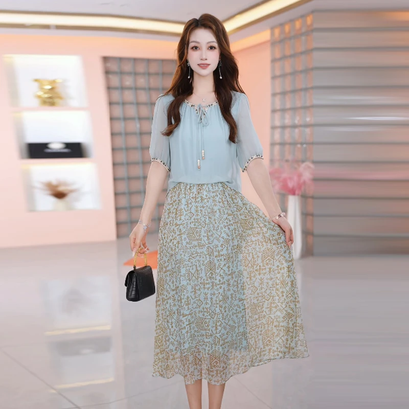 【假两件连衣裙】夏季新款时尚修身高贵洋气减龄遮肚复古连衣裙女