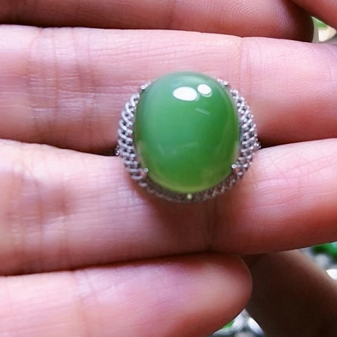 和田玉戒指银S925镶嵌