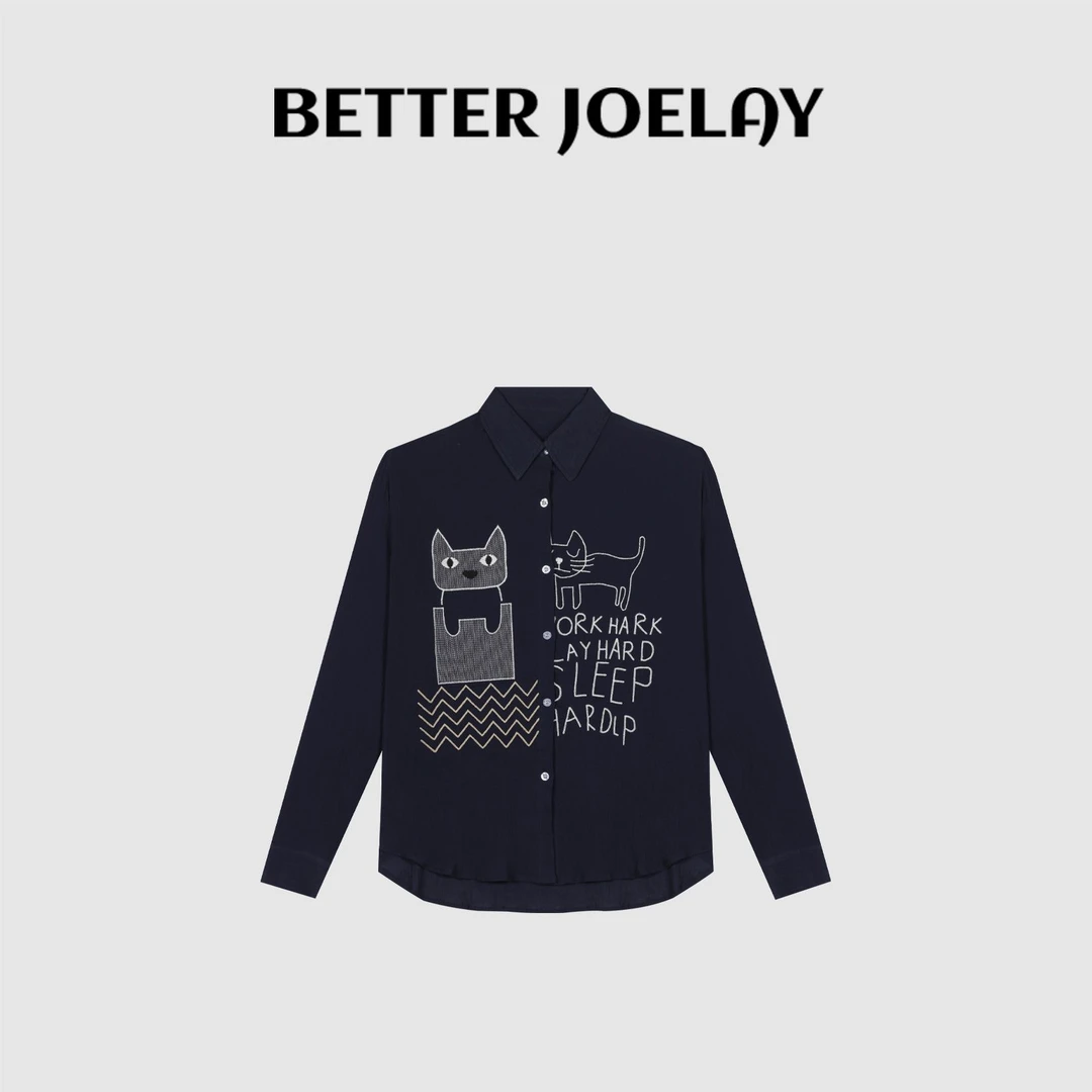 BETTER JOELAY -【线条猫猫】衬衫宽松时尚潮流休闲风WL1093