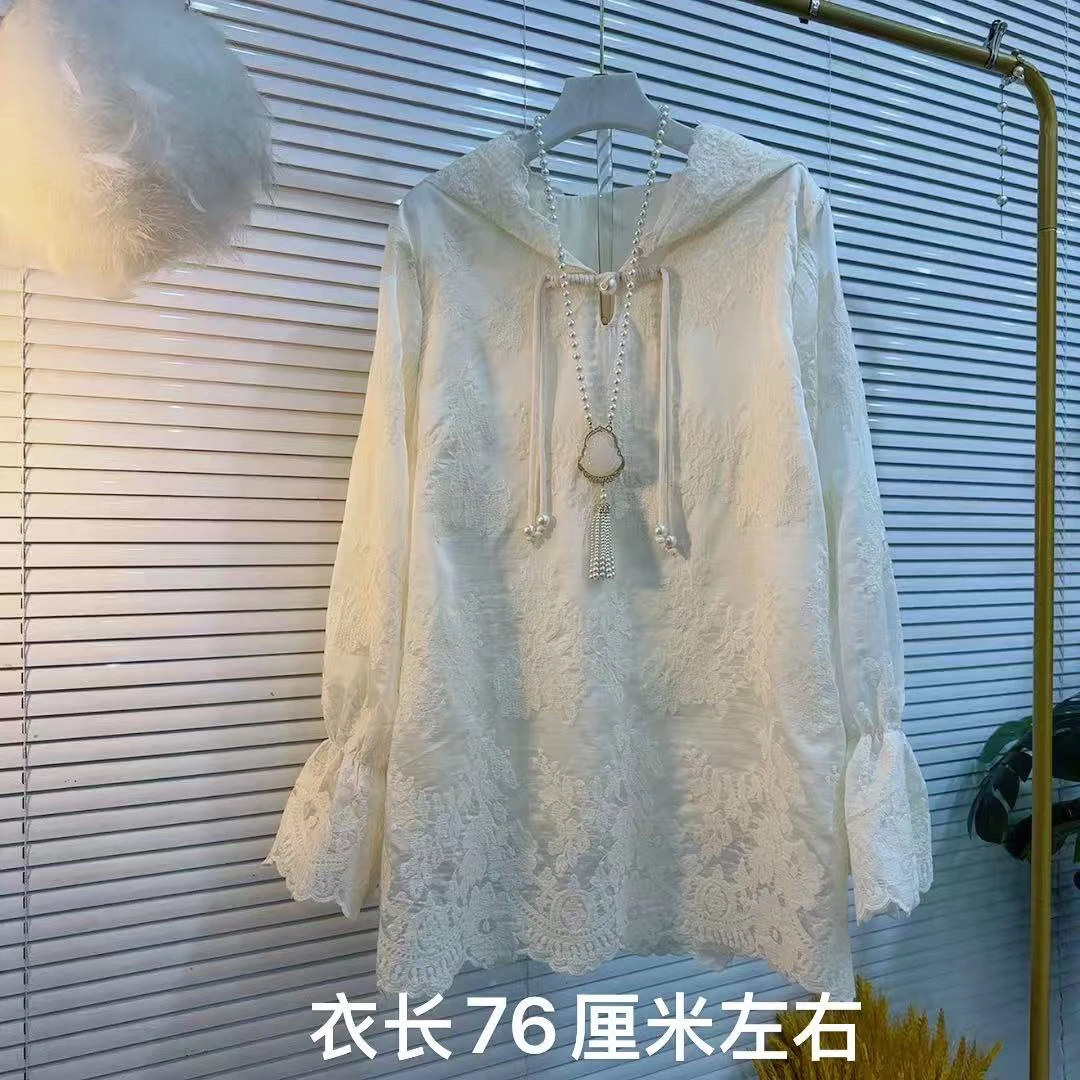 胖妹妹2025时尚新款秋季长袖蕾丝衫大码宽松简约款