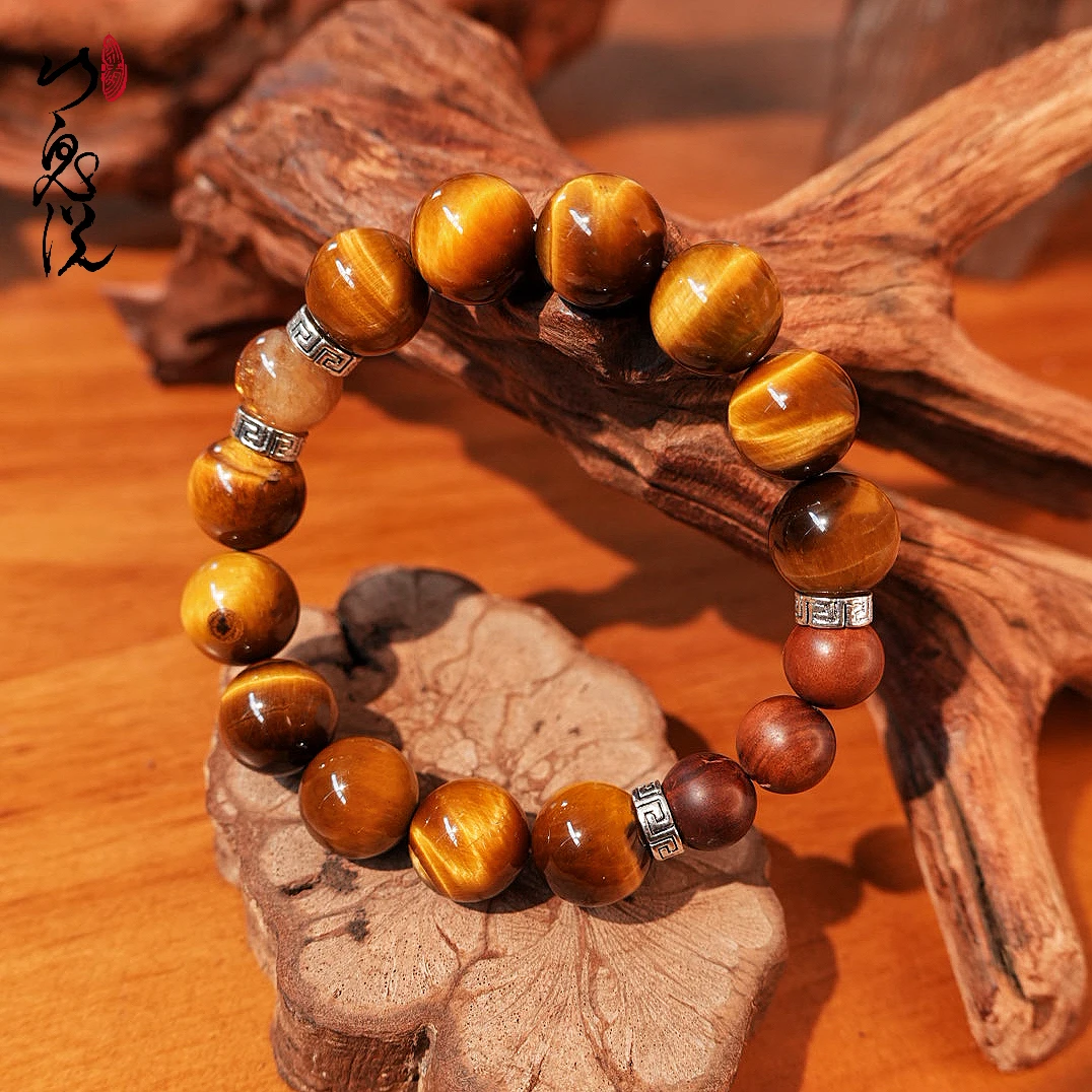 【山鬼说】天然黄虎眼石雷击木手串 原创国风新中式男女通用配饰