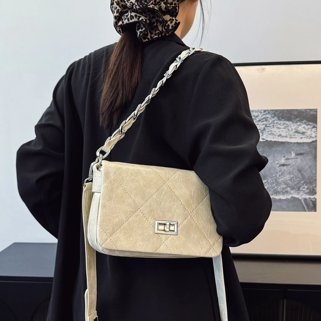 高级感包包女2025新款潮时尚小香风菱格链条包百搭斜挎包小方包