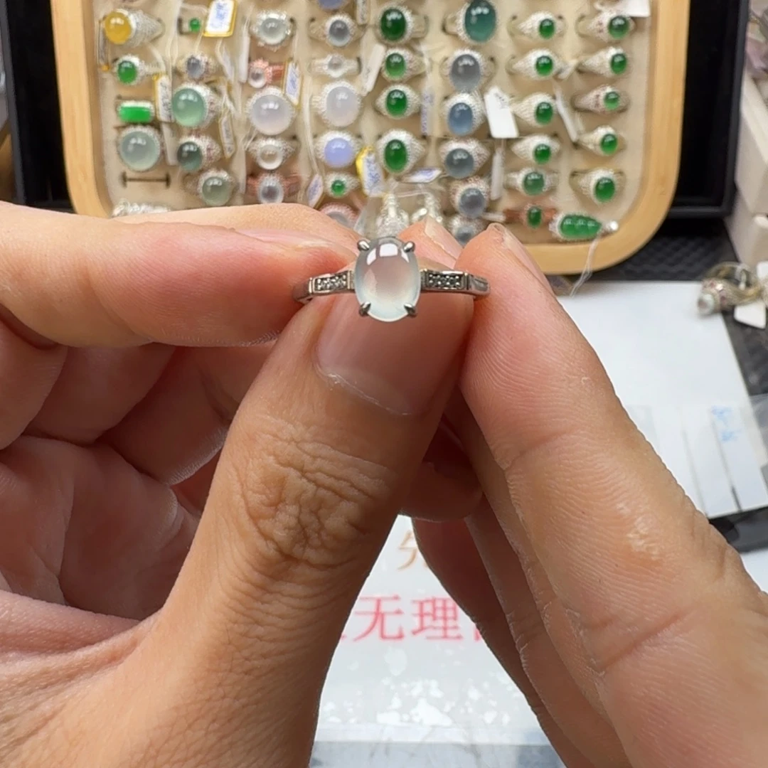 银S925镶嵌戒指翡翠天然缅甸翡翠A货