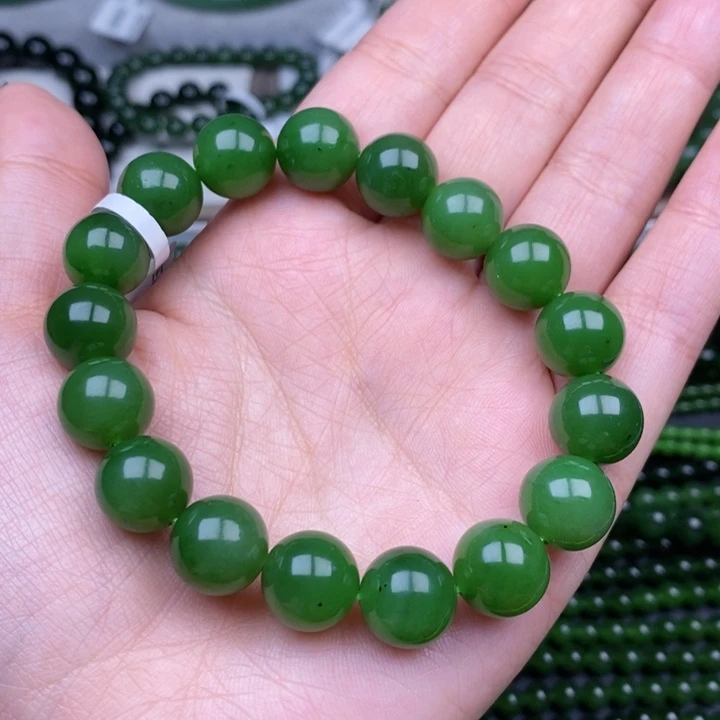 未镶嵌手串和田玉（碧玉）12m辣阳绿新货捡漏