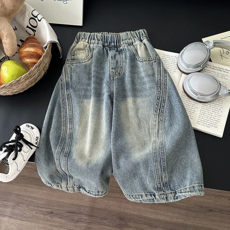 儿童牛仔裤春秋新款男童裤子韩版拼接做旧裤子宝宝时尚炸街牛仔裤