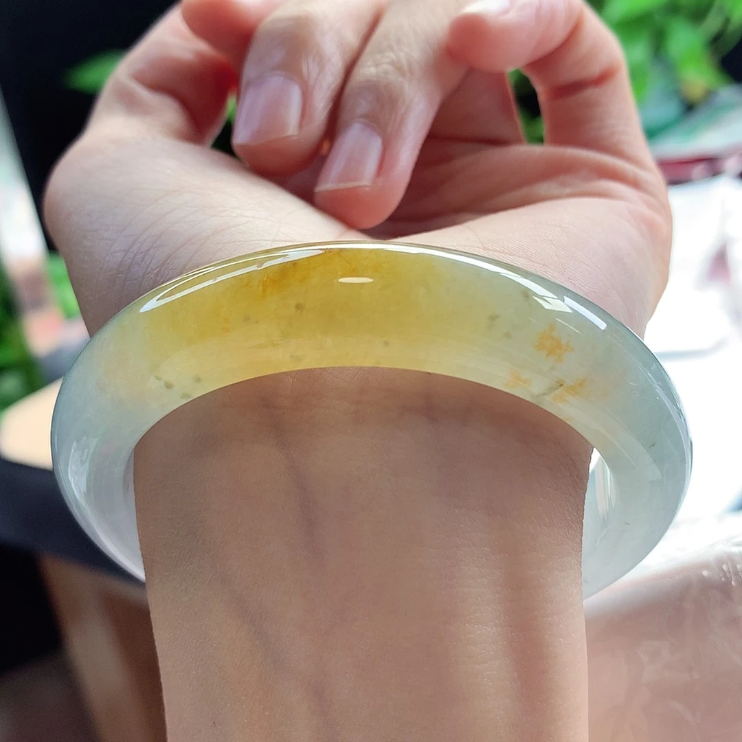 未镶嵌手镯翡翠56-57圈口冰透一抹蜜糖黄千金难买17号
