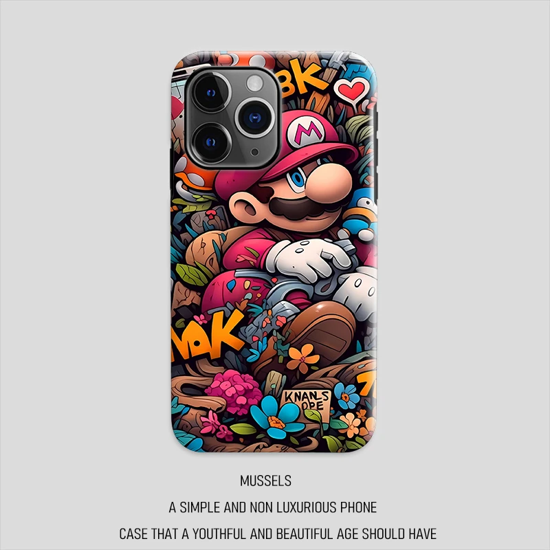 满屏马里奥菲林软硬壳2合1创意适用于苹果华为VIVO小米OPPO手机壳