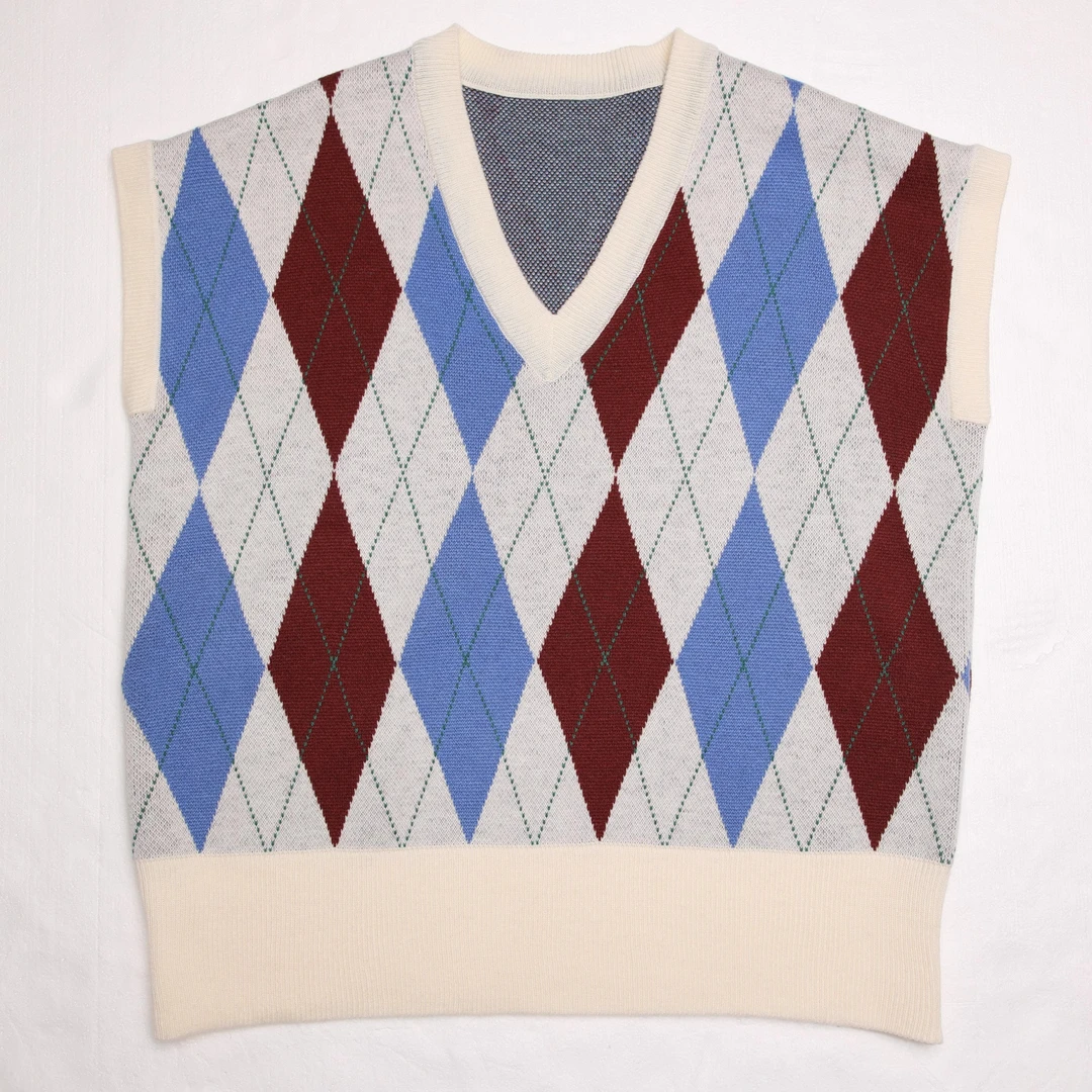 【茉舍】COEMES 设计师品牌灰色/白色菱形拼接背心CMM2501903-990