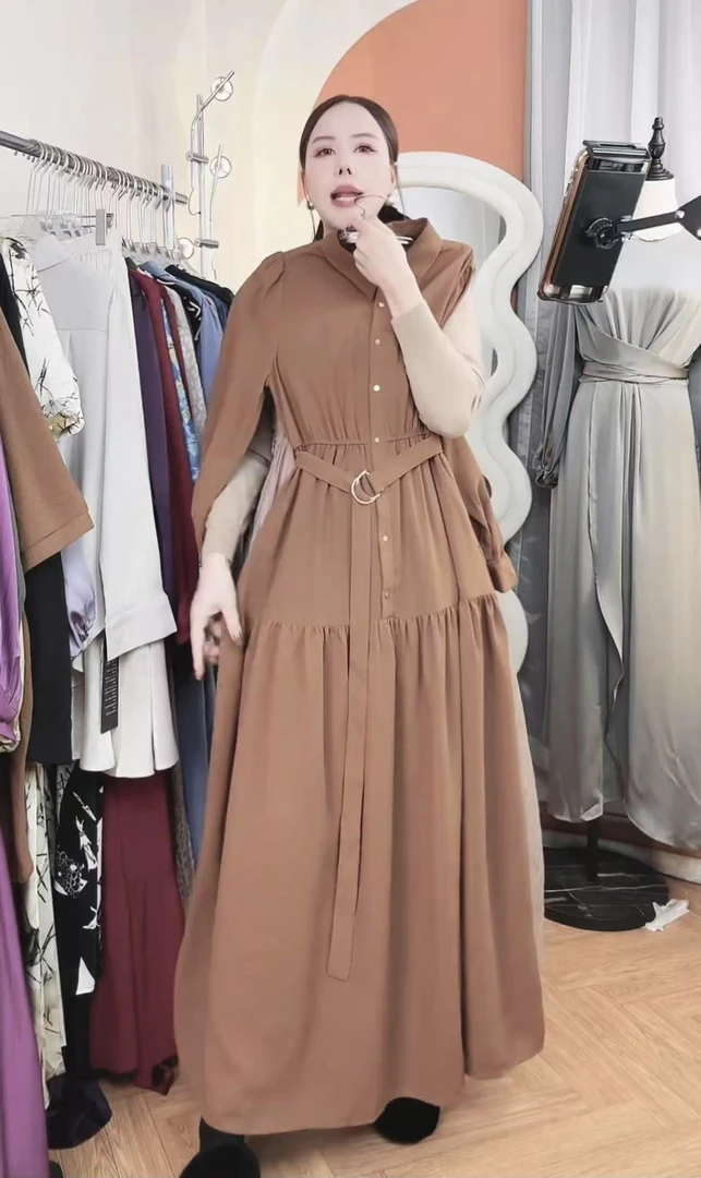 【 88# - 焦糖色 】春季气质显瘦时尚连衣裙长款修身收腰轻奢法式