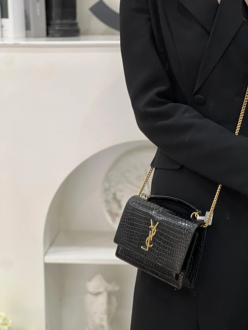 99新 YSL/圣罗兰 ysl日落小号黑金鳄压斜挎包/无公价/优品