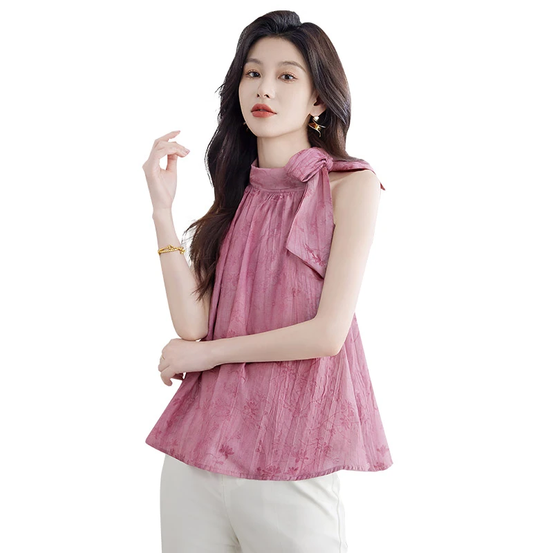 丝柏舍2025夏季新款女装时尚宽松款温柔度假风挂脖衬衫S52B1632C