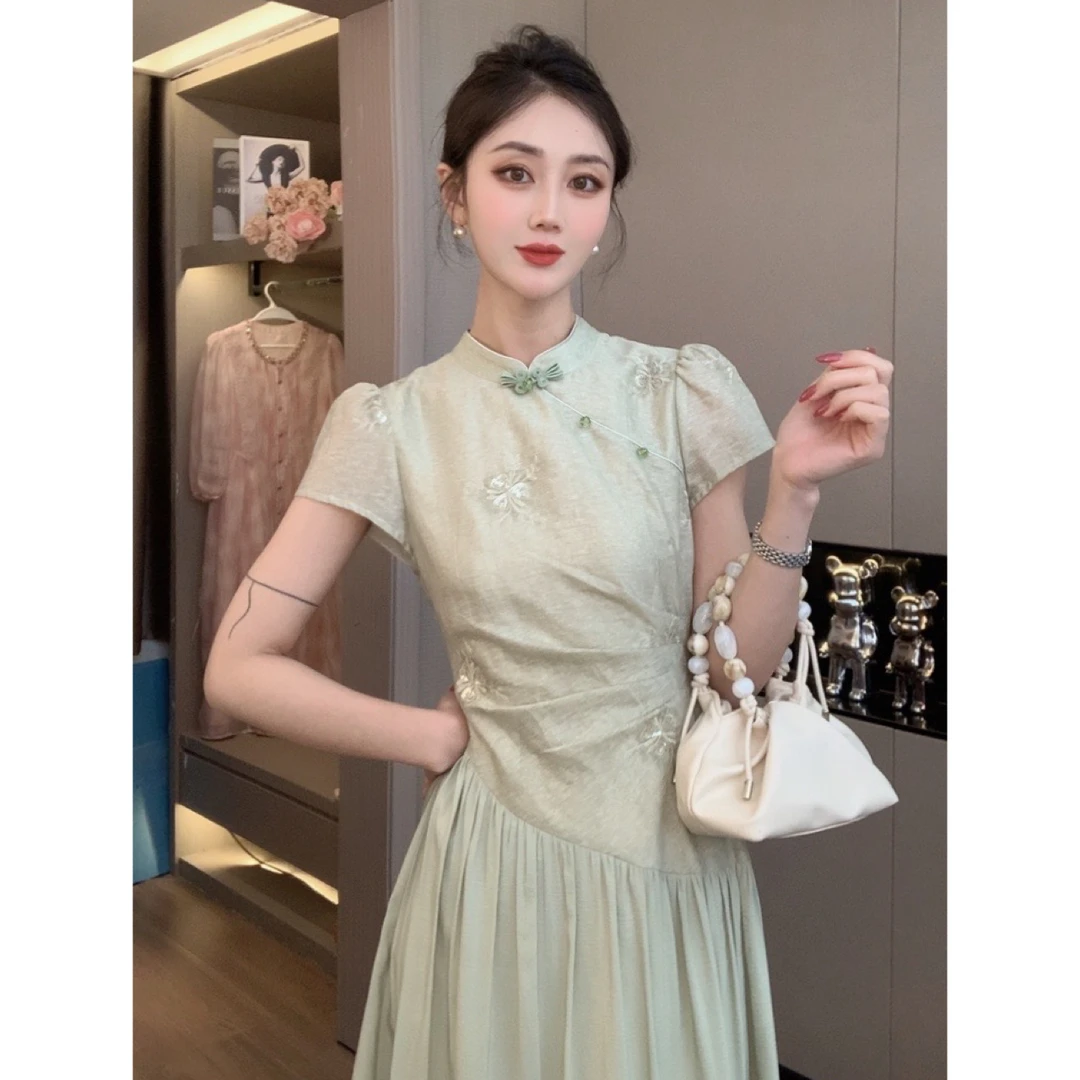 【CICI&GERTCOREL】 青梅煮酒 新中式天丝亚麻收腰连衣裙CC252L1078