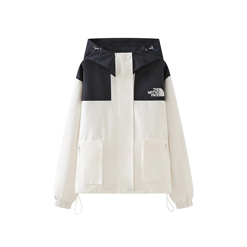 连帽休闲运动户外开衫女撞色刺绣宽松抽绳百搭显瘦外套春