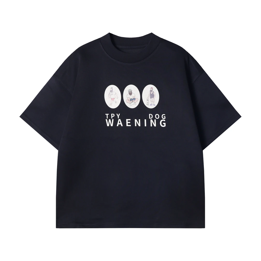 夏季高级感新款潮牌重磅卡通人物字母印花圆领休闲宽松百搭上衣