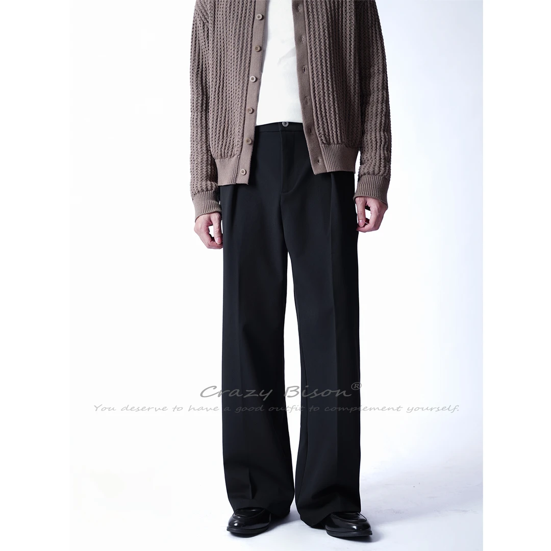 Crazy Bison 『源头纱线定染不掉色TR』秋冬老钱垂感宽松直筒西裤男