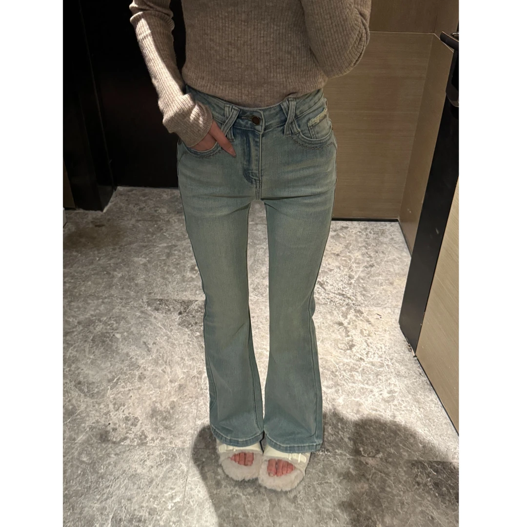 浅蓝微喇牛仔裤女2025秋季新款高腰显瘦显高弹力宽松喇叭裤