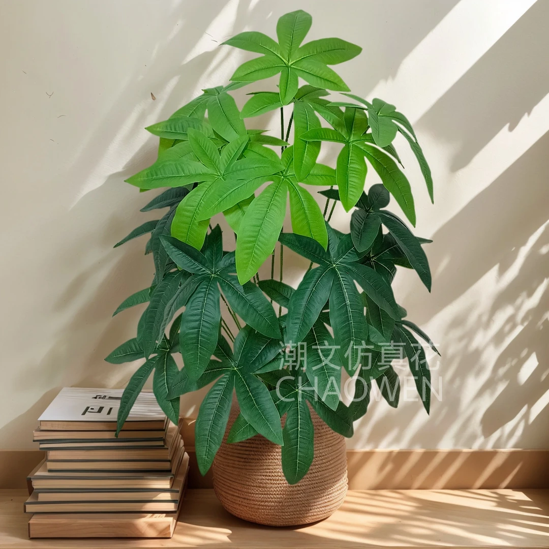 室内客厅办公室适用的独杆仿真发财树绿植盆景植物可水洗叶片绿意