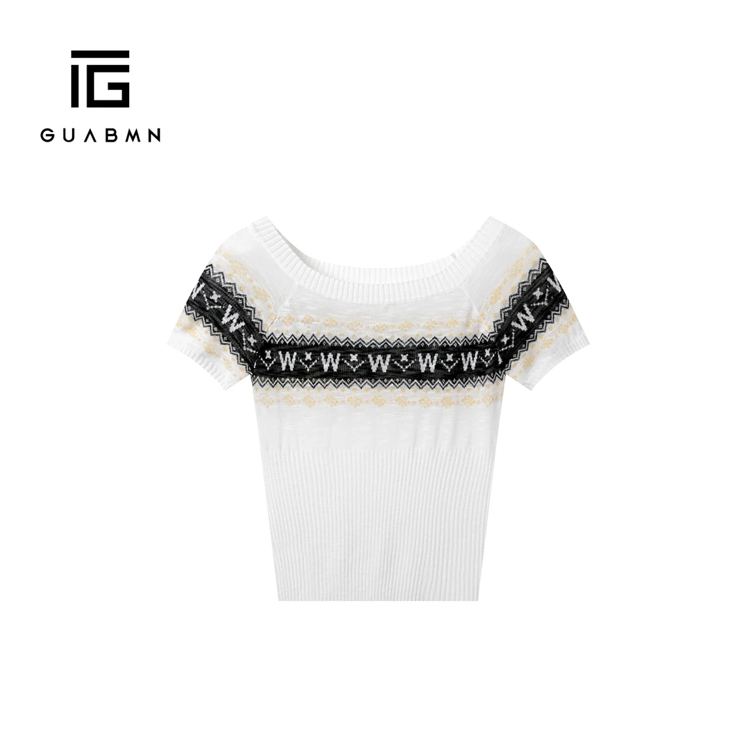 GUABMN2025夏季新款法式圆领镂空上衣百搭针织衫度假风穿搭5237