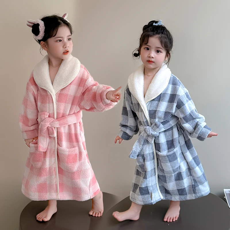儿童睡袍可穿式浴衣睡衣男童吸水速干洗澡浴袍女童珊瑚绒家居服