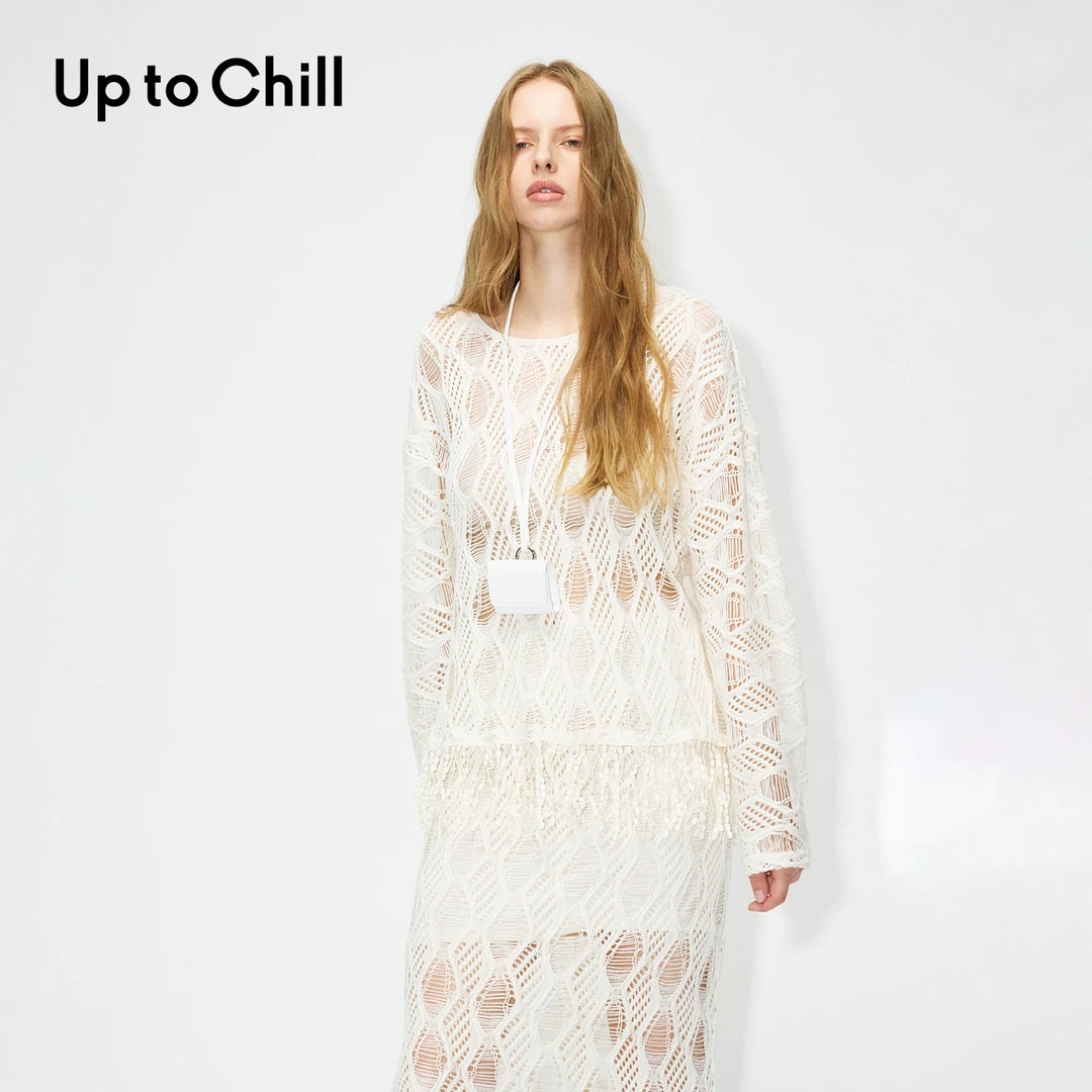 Up to Chill 长袖时尚优雅套头镂空流苏针织衫CKWWW1Z946