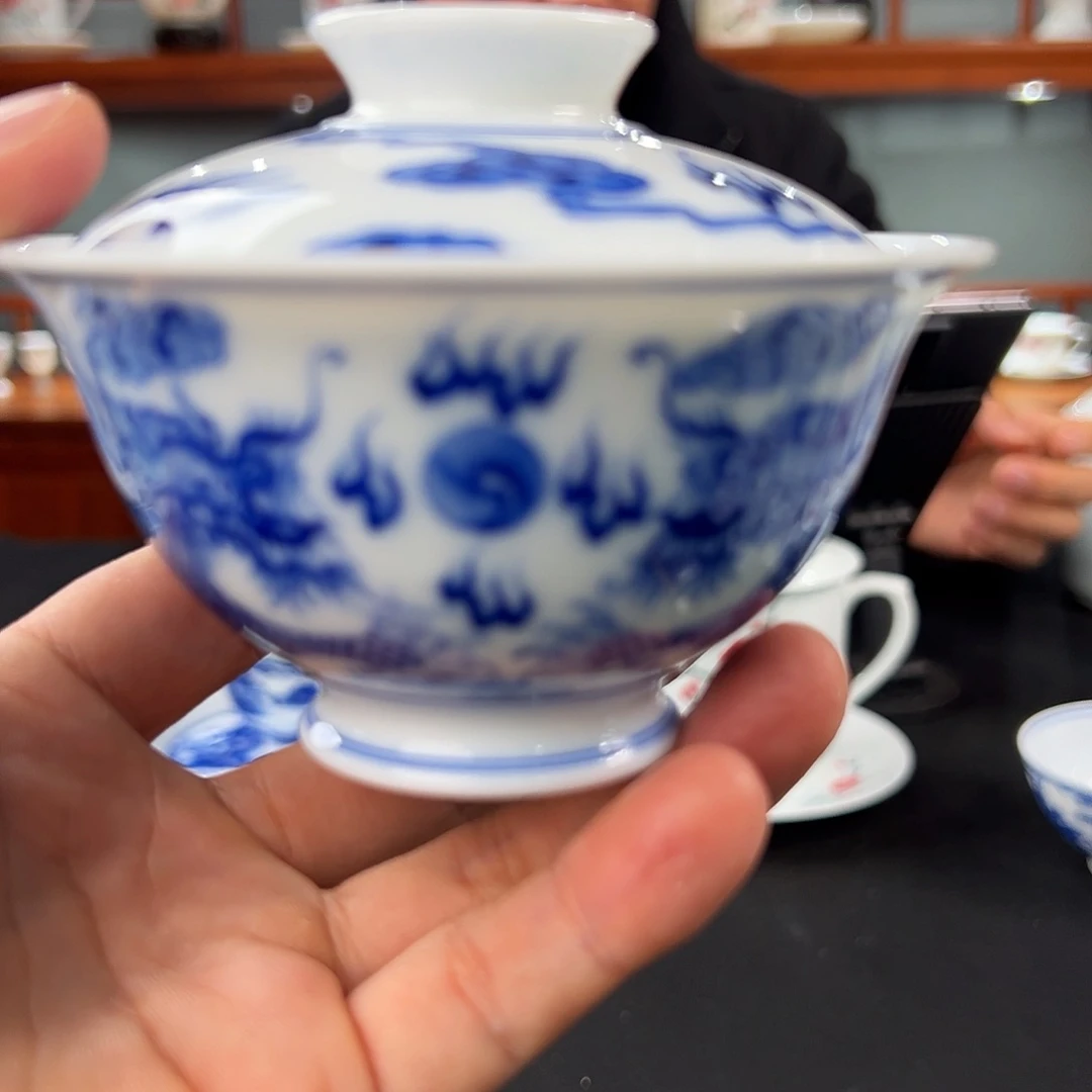 柴窑双龙盖碗一级品