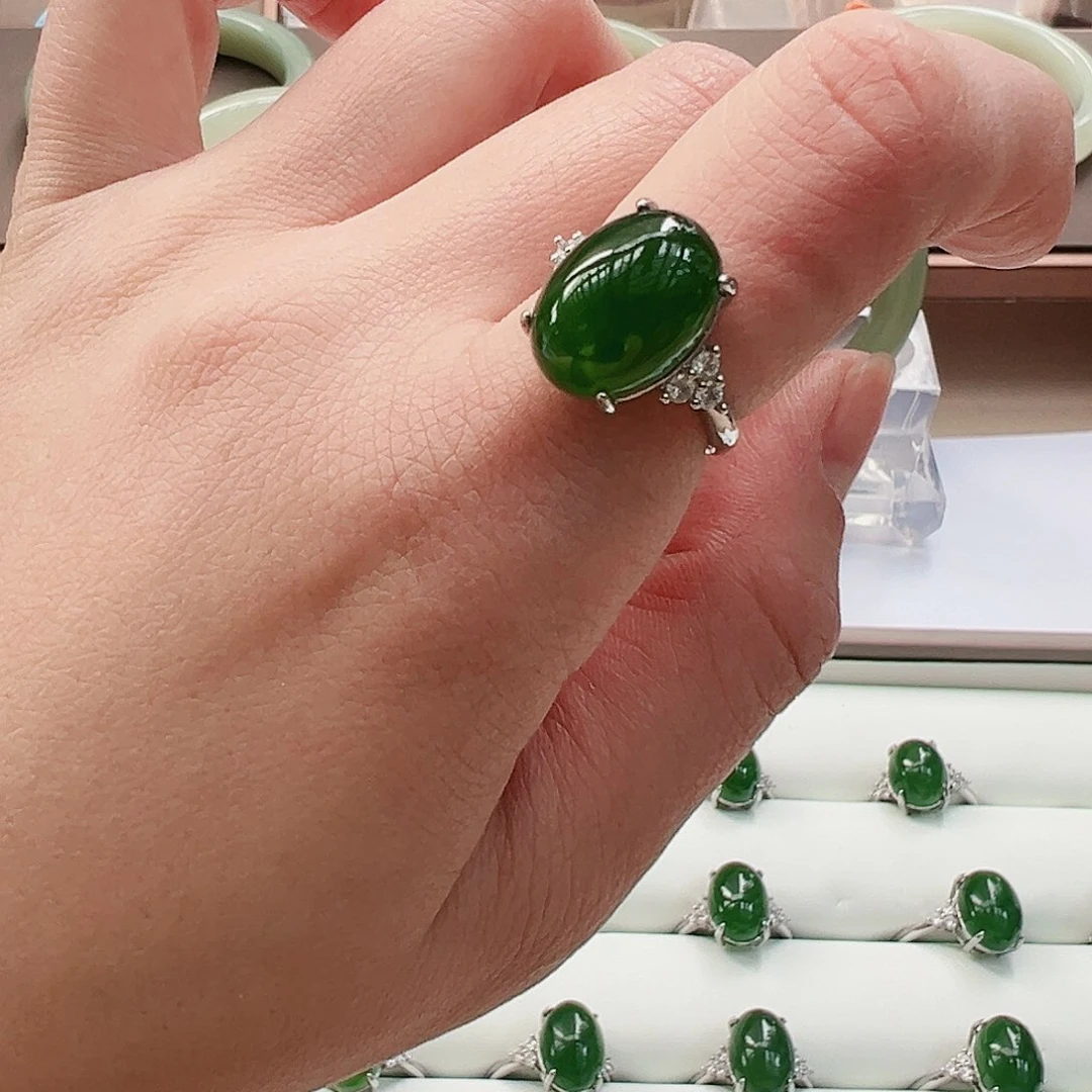 和田玉戒指银S925镶嵌