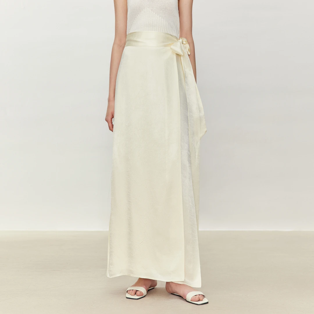 LYNEE 醋酸爽滑高腰围裹式简约半身裙女优雅半裙 LGD2FSW056