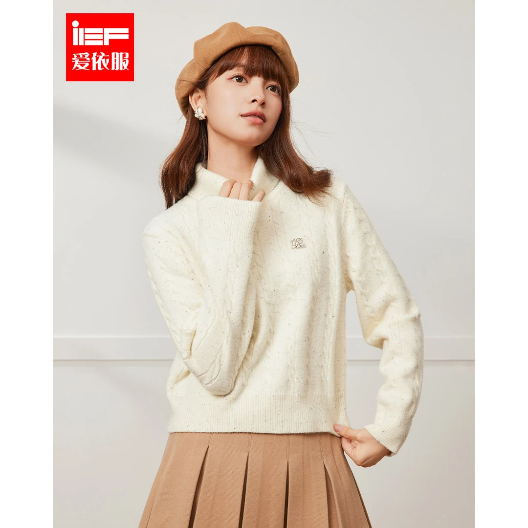 IEF/爱依服毛衣2025冬季新款韩版温柔风简约纯色高领设计毛织上衣