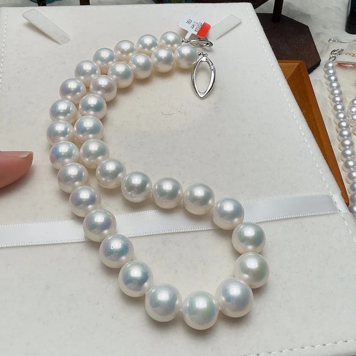 淡水珍珠银S925镶嵌颈饰12-14正圆蓝光赛澳白