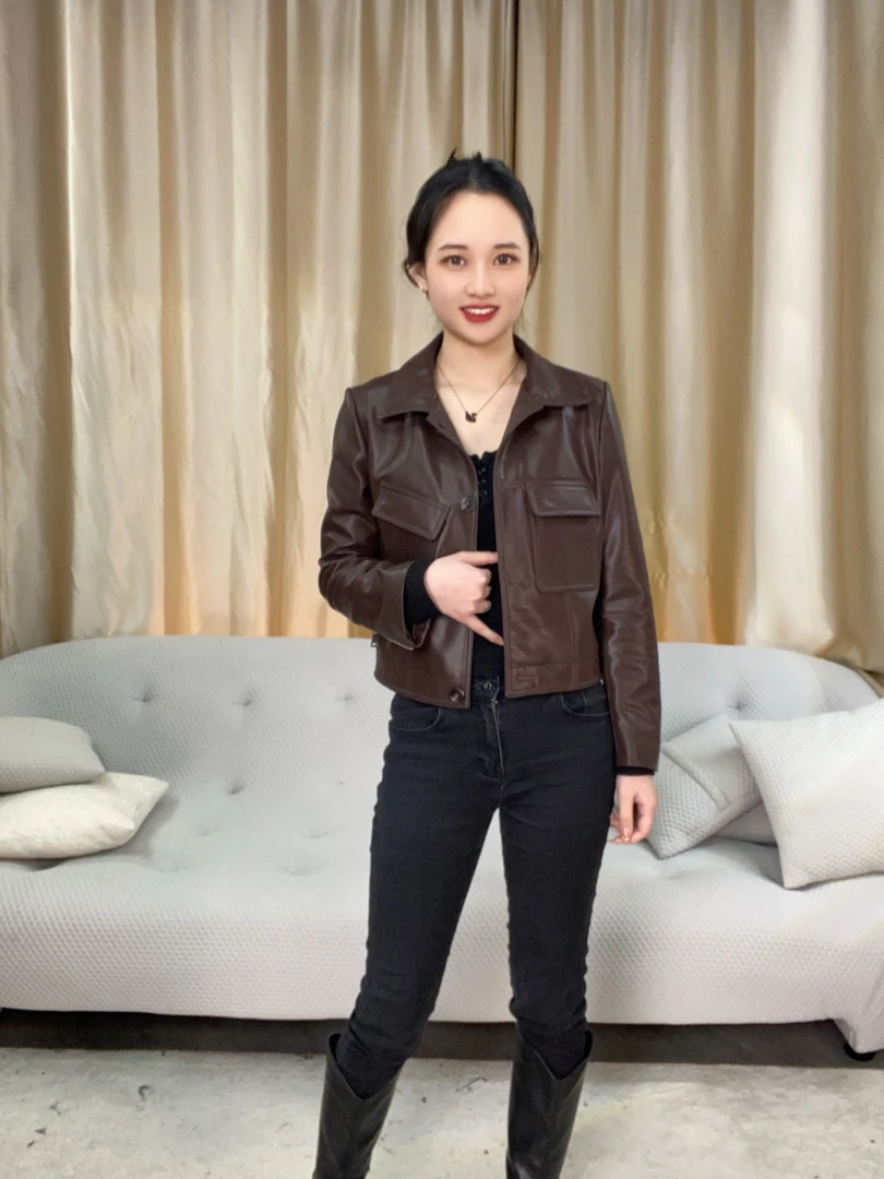 【菁菁】海宁高端真皮皮衣春季外套 T-2305